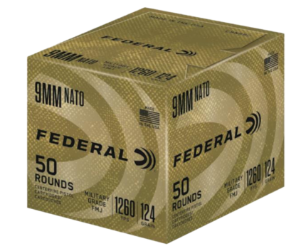 Federal Military Grade Brass 9mm 124 Grain 50-Rounds FMJ