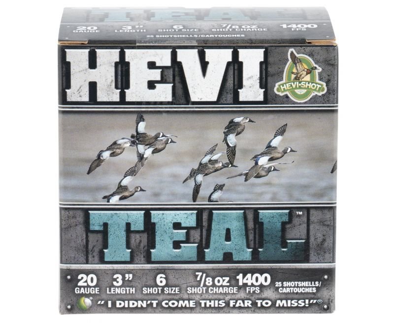 Hevi-Shot-HEVI-TEAL-62006-816383004043.jpg HEVISHOT HEVI-TEAL 20GA 3-INCH 7/8OZ #6 SHOT 25 ROUNDS PER BOX - Image 1