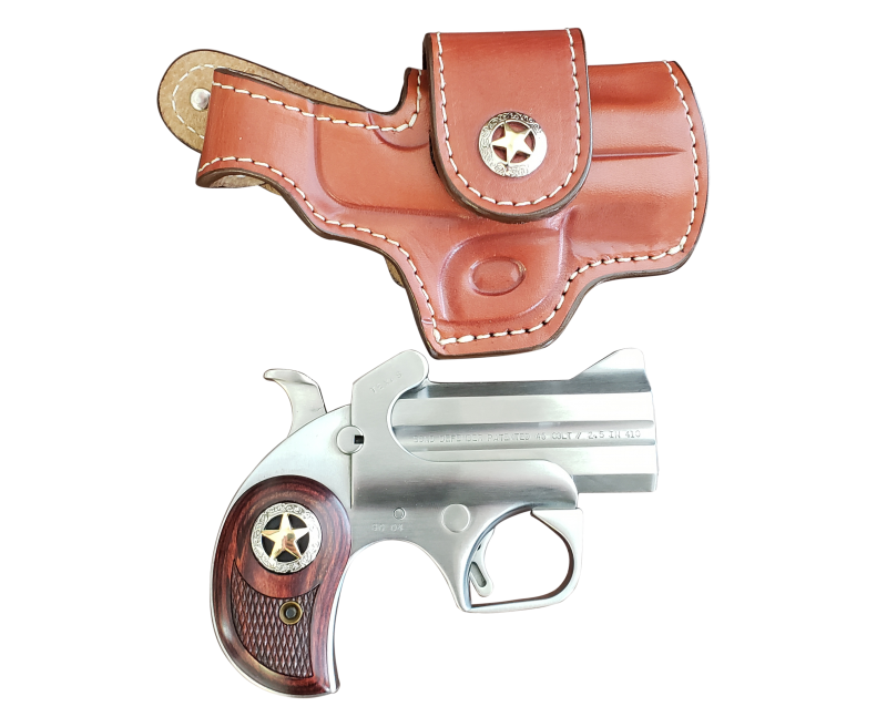 gag_bard-114220-1.png Bond Arms Rustic Defender Stainless .45 LC 3" Barrel 2-Rounds Holster Package - Image 1