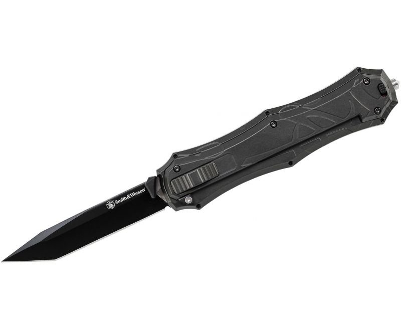 gag_btiswotf9tb.jpg Smith and Wesson OTF Knife - 3.25" Black Plain Tanto Blade - Image 1